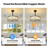 19" Semi-Flush Mount Ceiling Fan with Lantern-Style Light