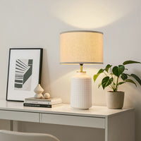 23'' Vintage Bohemian-Style White Cylindrical Table Lamp