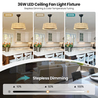 20" Bohemian-Style Rattan Ceiling Fan (with Light and Remote Control) — Supports LED Dimming and Smart App Control; Semi-Flush Mount Design, Suitable for Bedrooms and Living Rooms.