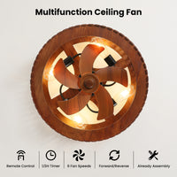 20'' Ceiling-Mounted Wooden Ceiling Fan with Light