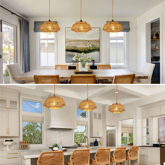 Bohemian 11.8-inch rattan pendant light, dimmable, comes with 23 feet of cord.
