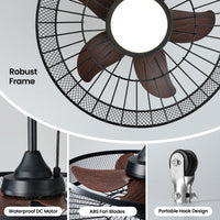 22" Outdoor Ceiling Fans with Light, Waterproof Plug in Ceiling Fan, 3CCT Dimmable, Gazebo Hanging Fan with Remote & APP Control, Caged Ceiling Fan for Patio Porch Pergola