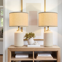 23'' Vintage Bohemian-Style White Cylindrical Table Lamp