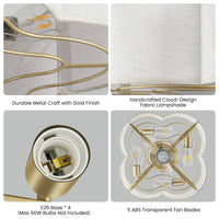 20" Indoor Flush Mount Fabric Boho Gold Caged Ceiling Fan With Light and Remote Control 6-Speed Reversible Motor