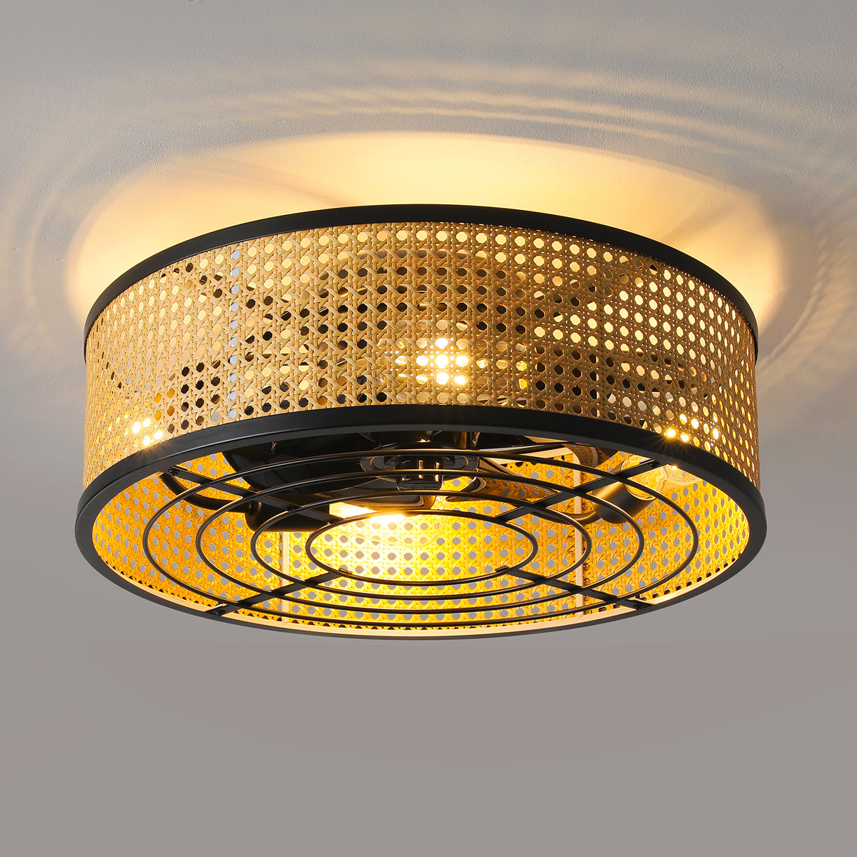 Metal Framed Woven Ceiling Fan Light