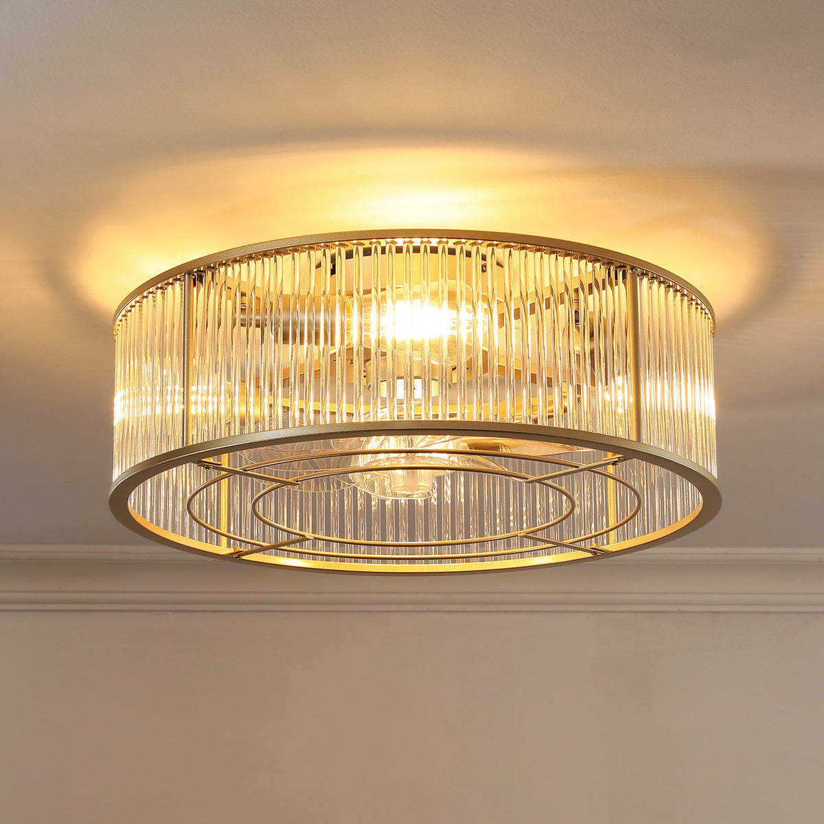Crystal Column Cage Ceiling Fan Light