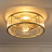 Crystal Column Cage Ceiling Fan Light