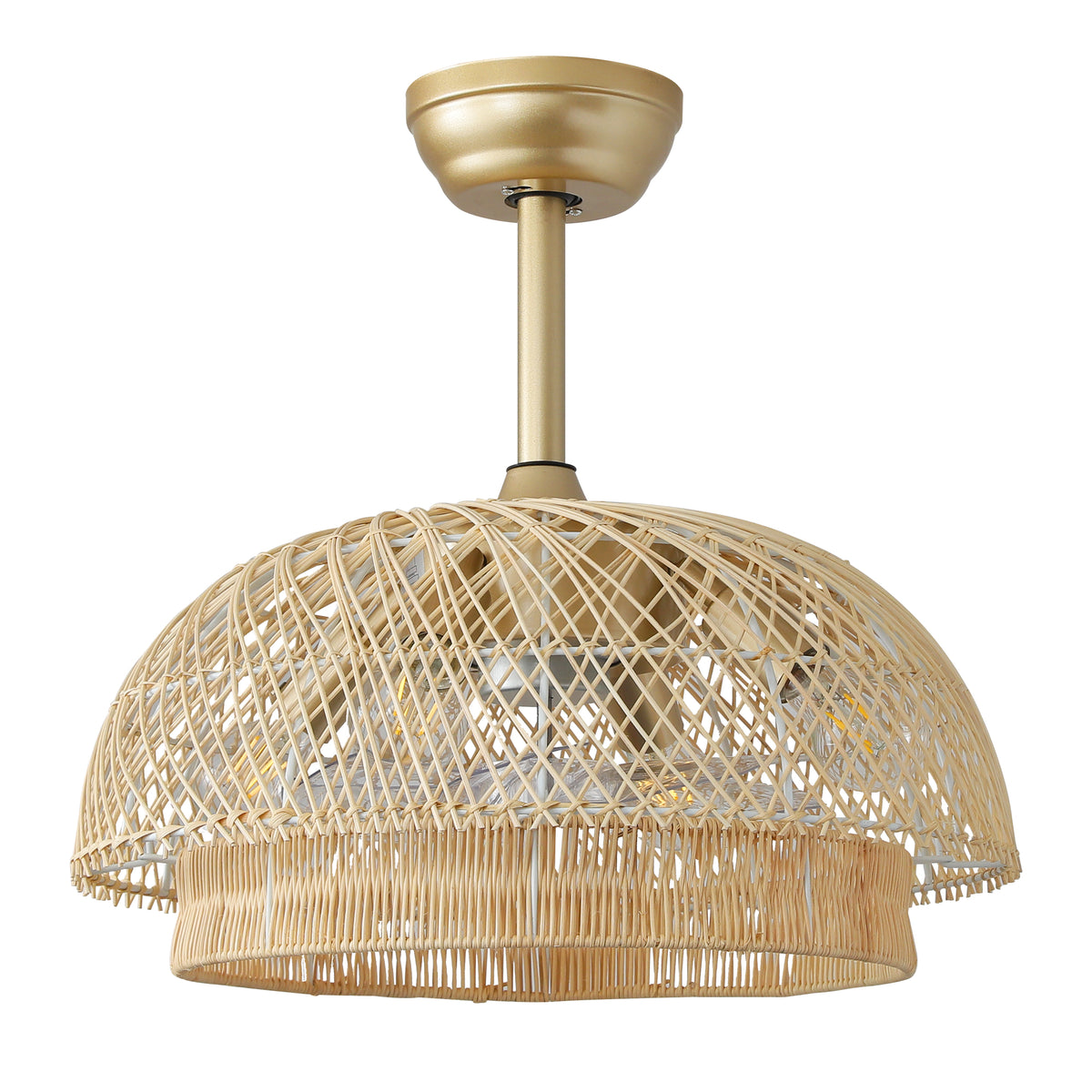 Double-Layer Rattan Caged Fandelier Ceiling Fan Light