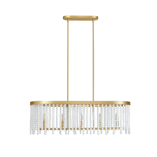 Wood Beaded Rectangular Chandelier