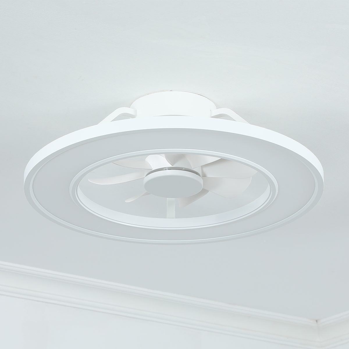 20" Smart Indoor White Flush Mount Dimmable LED Modern Ceiling Fan With 1000+RGB Ambient Light APP/Remote Control