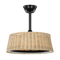 20" Bohemian-Style Rattan Ceiling Fan (with Light and Remote Control) — Supports LED Dimming and Smart App Control; Semi-Flush Mount Design, Suitable for Bedrooms and Living Rooms.