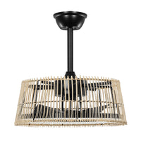 20" Bohemian-Style Rattan Ceiling Fan (with Light and Remote Control) — Supports LED Dimming and Smart App Control; Semi-Flush Mount Design, Suitable for Bedrooms and Living Rooms.