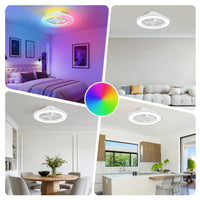20" Smart Indoor White Flush Mount Dimmable LED Modern Ceiling Fan With 1000+RGB Ambient Light APP/Remote Control