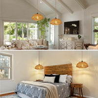 Bohemian 11.8-inch rattan pendant light, dimmable, comes with 23 feet of cord.
