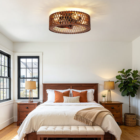 20'' Ceiling-Mounted Wooden Ceiling Fan with Light