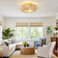 20" Rattan-Woven Low-Profile Ceiling Fan with Light