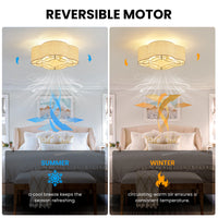 20" Indoor Flush Mount Fabric Boho Gold Caged Ceiling Fan With Light and Remote Control 6-Speed Reversible Motor