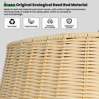 20" Bohemian-Style Rattan Ceiling Fan (with Light and Remote Control) — Supports LED Dimming and Smart App Control; Semi-Flush Mount Design, Suitable for Bedrooms and Living Rooms.