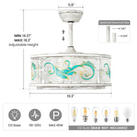 19" Indoor White Modern Enclosed Acrylic Ceiling Fan with Light and Remote Control