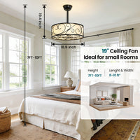 19" Semi-Flush Mount Ceiling Fan with Lantern-Style Light