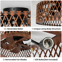 20'' Ceiling-Mounted Wooden Ceiling Fan with Light