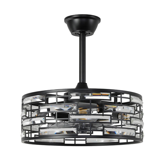 Semi Flush Mount Crystal Lantern Ceiling Fan with Light