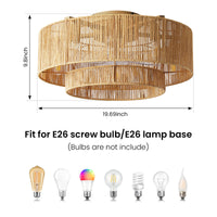 20" Barby Boho Ceiling Fan with Rattan Light Shades & Remote Control