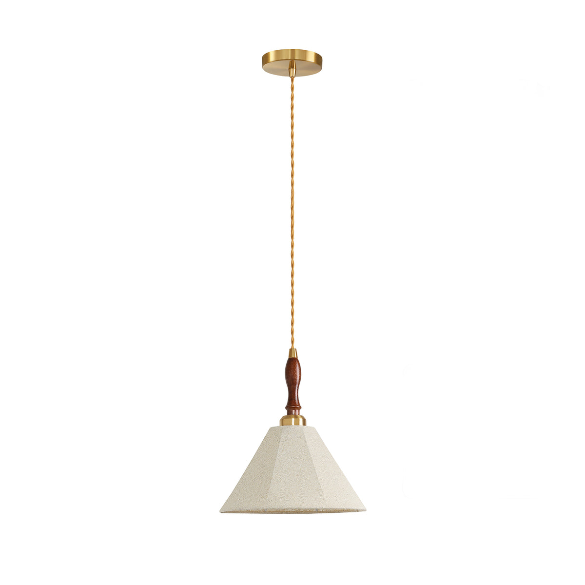 Retro walnut wood-colored fabric cone chandelier