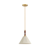 Retro walnut wood-colored fabric cone chandelier