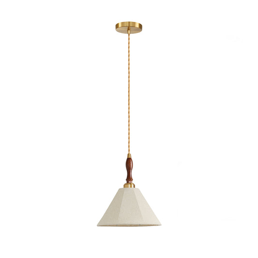 Retro walnut wood-colored fabric cone chandelier