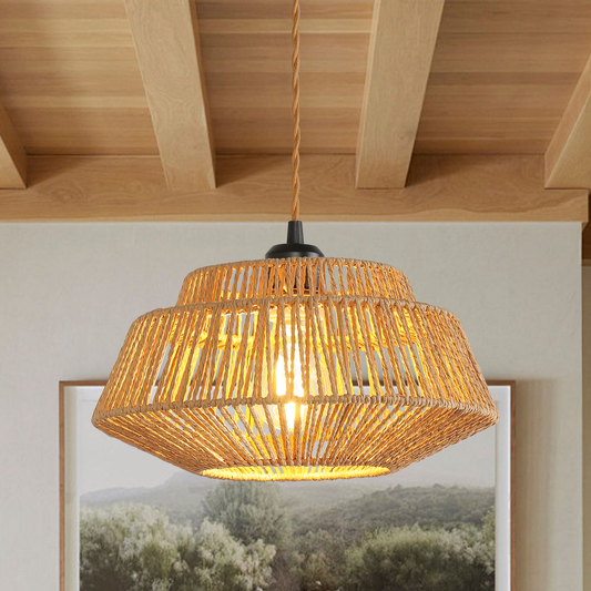 Bohemian 11.8-inch rattan pendant light, dimmable, comes with 23 feet of cord.