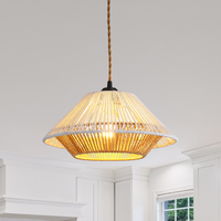 Bohemian-style rattan chandelier, 23-foot plug-in power cord, dimmable